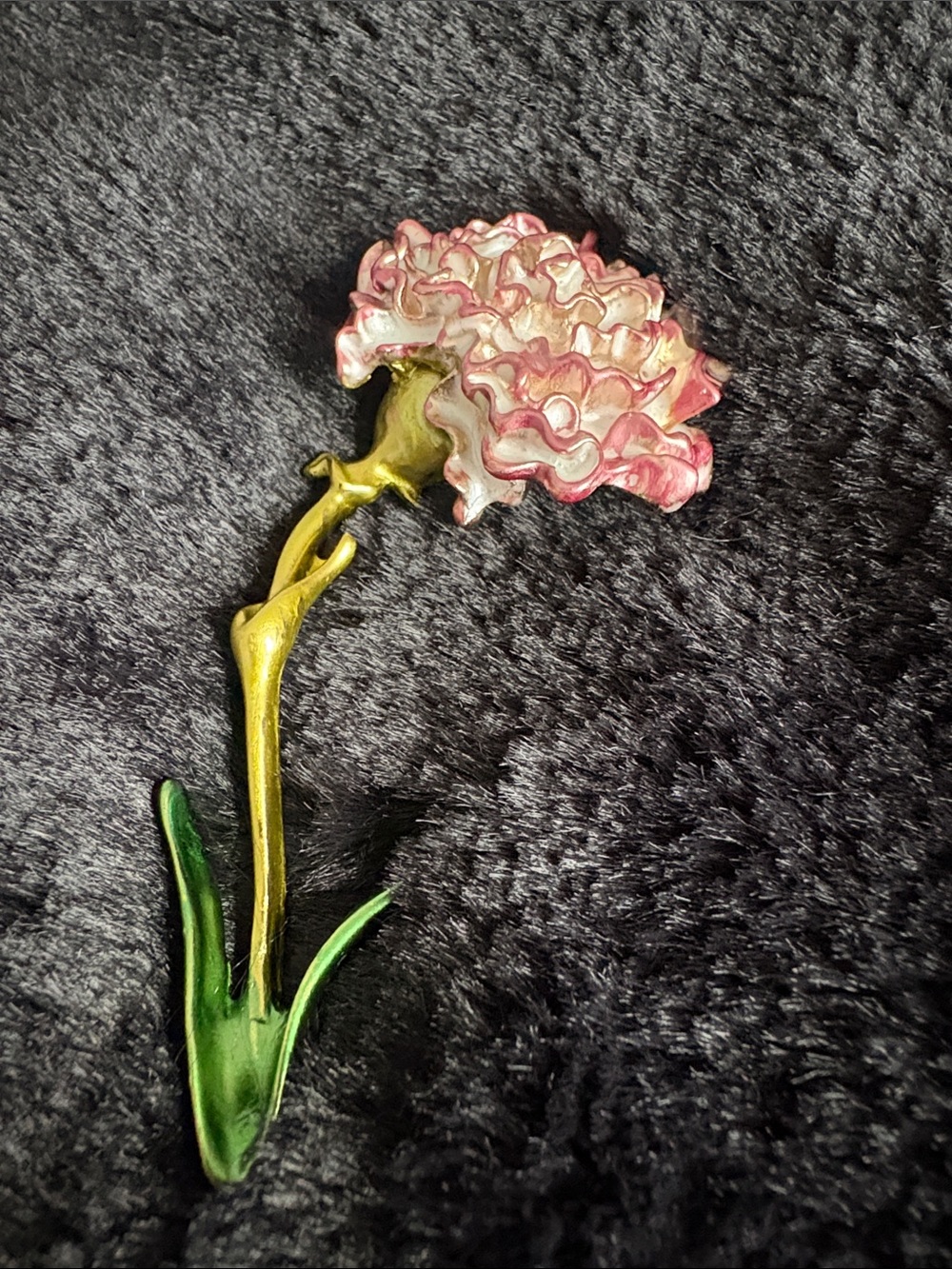 Pink and Green Enamel Floral Stem Accent